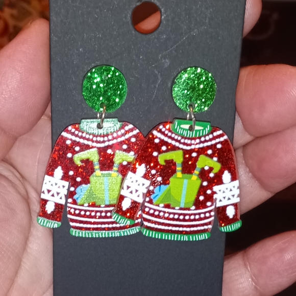 Sparkly Ugly Sweater Earrings! - Picture 3 of 3